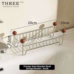 THREE LIFE | Cosmetic Storage Rack Stainless Steel Bathroom countertop Drip Tray