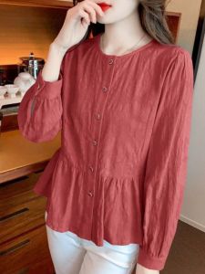 French Style Fancy Jacquard Pure Cotton Shirt Womens Long Sleeve Fall and Winter New Arrival Western Style Slimming Tops Beautiful Niche Shirt