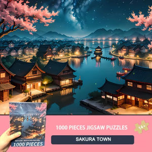 1000pcs Sakura Town Jigsaw Puzzle – 50x70cm Durable DIY Art Deco Frameless Canvas Perfect Birthday Gift Artistic Decoration