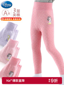 กางเกงลองจอนดิสนีย์สำหรับเด็กกางเกงลองจอนเด็กผู้หญิงกางเกงผ้าฝ้ายบุขนผ้าฝ้ายแท้หนาพิเศษสำหรับเด็กหญิงน้อยกางเกงบุนวมผ้าฝ้ายใส่ด้านในบุใยฝ้าย