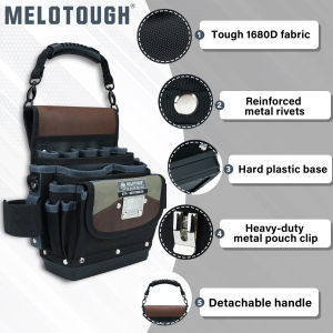 Hard Bottom Tool Pouch with Belt Clip Open Top Electrician Tool Bag for HVAC Technician Carpenter Plumber Maintenance Service