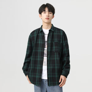 Genio Lamode Plaid Shirt Mens Long Sleeve Casual Spring Autumn Loose Fit Breathable Polyester Cotton Linen Blend Shirt