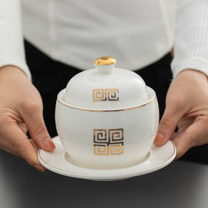 Water-Proof Small Stew Pot Ceramic with Lid for One Person Birds Nest Dessert Bowl Hotel Commercial Buddha Jumps over the Wall Stew Top Tureen