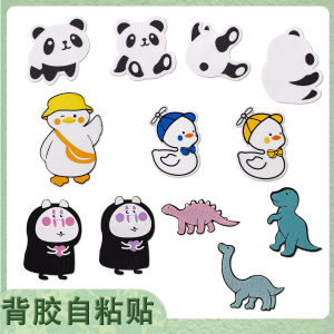 Panda Duck Dinosaur Cartoon 3D Printed Self-Adhesive Fabric Patches for Water Cups Mobile Phone Cases Decorative Stickers for Kids Socks