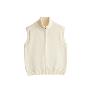 100% Pure Cotton Zipper Knitted Short Sleeveless Vest Korean Style Commute Zipper Cardigan Womens Outerwear Love Coat