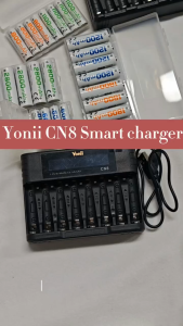 Yonii CN8 Smart Battery Charger with LCD Screen for 1.2V Rechargeable AA/AAA NiMH Batteries Each Slot Independently Chargeable Mixed Charging USB Type-C Charging Port