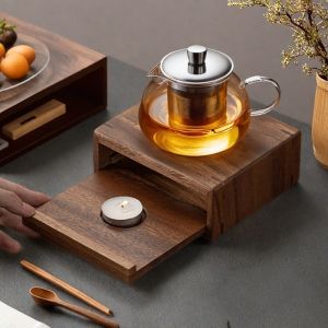 Walnut Wood Tea Heater Candle Heating Tea Pot Base Warm Tea Device Small Fire Zen Warm Tea Stove Health Tea Stove