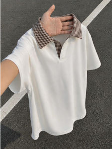 ZHUOCAN | Gingham and Seagull V-Neck Polo Shirt Mens Summer Clean Fit