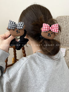 Sweet Bear Plaid Hair Ties Korean Style Fresh out Fashion Hair Bands for Bun Fresh out New 2024 Grid Butterfly Knot Hair Bands