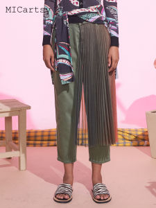 Original Design Womens Apron Pants Spring 2021 Casual Straight Leg Trousers Pleated Detail Polyester Cotton Blend