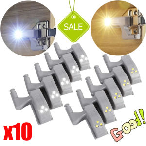 ไฟใต้ตู้เซ็นเซอร์ตรวจจับการเคลื่อนไหว LED 10/5ชิ้นสำหรับตู้เสื้อผ้าบานพับด้านในโคมไฟกลางคืนสำหรับห้องนอนห้องครัวพร้อมแบตเตอรี่