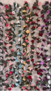 เถาวัลย์ประดิษฐ์ ดอกไม้ประดิษฐ์ ดอกไม้ประดิษฐ์ดอกกุหลาบผ้าไหมพวงมาลัยเถาไอวี่ปลอมงานแต่งงาน ของตกแต่งบ้าน