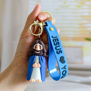 Jesus Figure Keychain 3D PVC Jesus Doll Keychain with Blessing Gesture Inspirational Christian Key Ring for Car Bible Gift