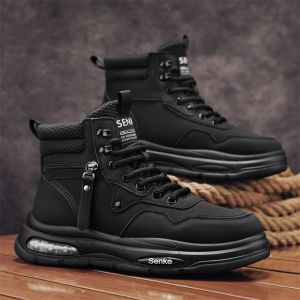 High-Top Mens Hiking Shoes Outdoor Sports Waterproof Non-Slip Wear-Resistant Thick Bottom Heightening Workwear Martin Boots