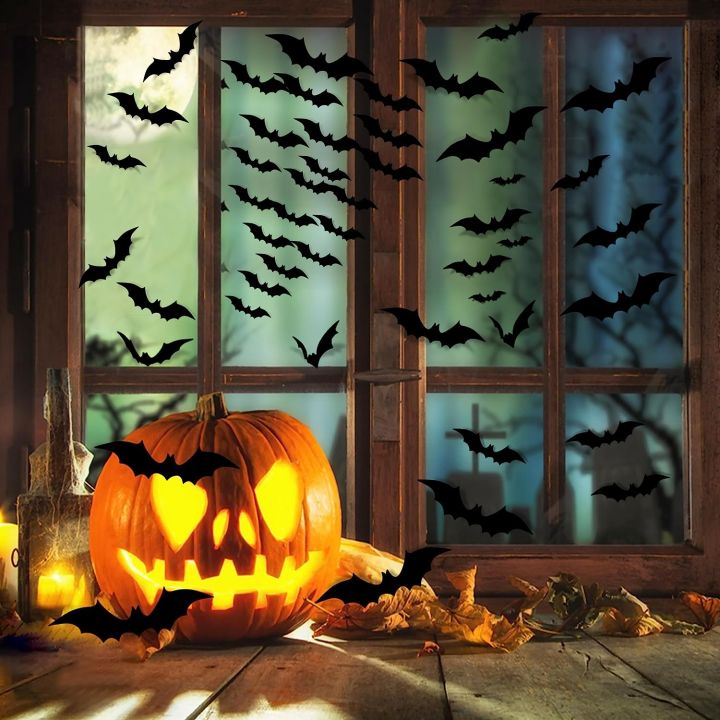 Halloween Party Supplies Decorations Bats Wall Realistic PVC 3D Black ...