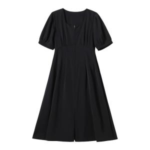 JIANGLU | Summer High Waist Dress Slimming Hepburn Style Long Skirt Large Size Square Collar Womens Fashion Plus Size Black Dress