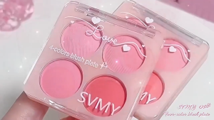 4 Colors Blush Palette - Vitamin Enriched Cheek Makeup | All Skin Tones | Waterproof Long-Lasting Matte & Shimmer Natural Brightening Nude Makeup Delicate Peach Fine Shimmer Matte Natural Look Cheeks for Girls