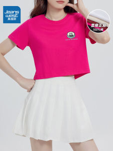 True Weave American Retro Pure Cotton Short Sleeve T-Shirt Womens Summer Anti-Aging Print Youth Popular Short Style Womens Clothing