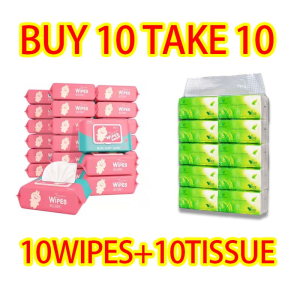 20PCS baby wipes and tissue Combo Unscented baby wipes 10 packs 80 sheets tissue wipes Facial paper