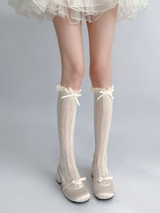 Tất Ống Giữa Không Tay Loli Summer Thin Lace Trim Butterfly Knot Mid-Calf Socks JK Night Teaching Room Sweet Style All Seasons