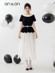 ON&ON | French Style Contrast High Elasticity Waist-Cinching Mesh Spliced Dress
