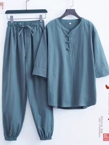 Bộ Đồ Tu Tập Phật Giáo Cho Nam Vải Lanh Cotton Dài Tay Quần Dài Mùa Hè Phong Cách Trung Hoa Thời Trang Hợp Thời Trang