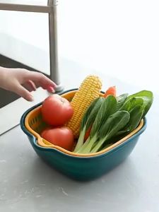 Wadah Cuci Buah Sayur 2 Layer / Baskom Set Tempat Tirisan Sayuran Double Layers / Keranjang Sayur