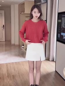 New Knit Sweater Dress Suit Long Sleeve Crew Neck Loose Fit