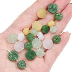 10pcs Multi Size Jade Color Glass Beads New Pumpkin Copper Coin Plum Blossom Shape Loose Bead for DIY Handmade Bracelet Necklace Jewelry Making Accessories