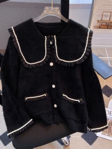 Áo Len Cardigan Dệt Kim Cổ Thuyền Lót Lông Cáo Ấm Áp Cho Nữ Mùa Thu Đông Mới Về Chất Liệu Polyester Dài Tay Dáng Rộng