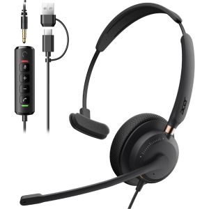 Acer | Acer USB Headset with Mic for PC Computer Headset Noise Canceling Mic for Laptop Call Center Wired Headset with Mic for Work