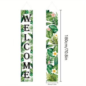 Summer Tropical Welcome Door Banner Set Monstera Plumeria Print Porch Sign Hawaiian Aloha Front Door Decor