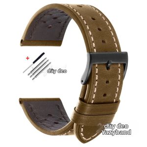 Dây Đeo Đồng Hồ Bằng Da Bò Thật Màu Đen Thủ Công 18mm/20mm/22mm/24mm Dây Đeo Đa Năng Có Lỗ Thông Gió Cho Seiko Citizen Omega