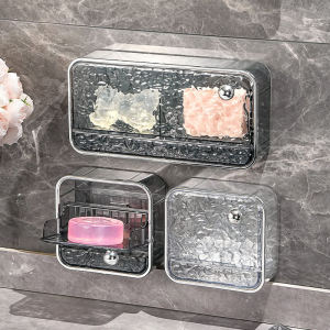 High-End Glacier Pattern Soap Dish Wall-Mounted No-Punching Bathroom Sink Organizer Drain Home Decor Comfort Zones Model YMJ1125