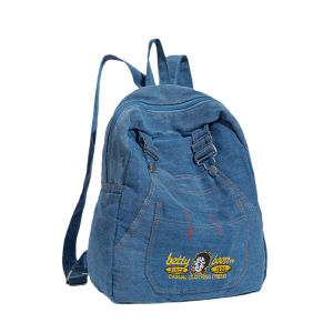 Embroidered Denim Backpack for Daily Commuting