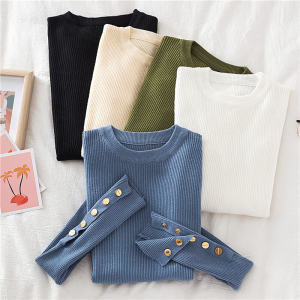 เสื้อสเวตเตอร์ถักคอสูงครึ่งตัว แขนยาว เสื้อชั้นในถักแบบหนา ทรงสลิมฟิต เสื้อผ้าทำงานฤดูใบไม้ร่วง/ฤดูหนาวสำหรับผู้หญิง