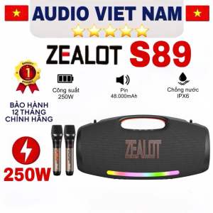 LOA ZEALOT S89 CÔNG SUẤT 250W kèm 2 micro cao cấp karaoke pin 48.000mah bluotooth 5.3 kháng nước ipx6 TWS