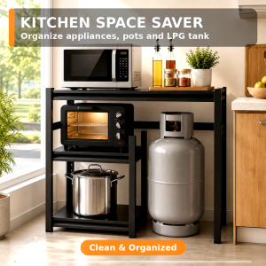 YOYO Heavy Duty Carbon Steel Kitchen Rack Storage Shelf LPG Gas Tank Rack Microwave Oven Stand Multi Tier Organizer Rak Dapur Kitchen Storage Solution
