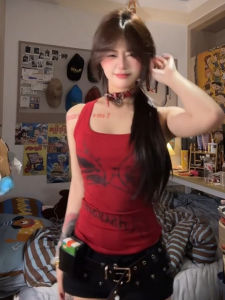 Áo Ba Lỗ Không Tay Ngắn Phong Cách Đường Phố Ngọt Ngào Cay Nồng Cho Nữ Mùa Hè Áo Vest Ôm Eo Áo Vest Cotton Thường Ngày