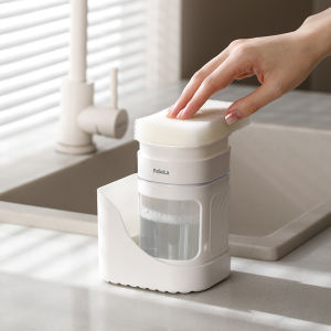 420ml/14oz Dishwashing Soap Pump Dispenser for Countertop Sponge Included Dish Soap Dispenser and Sponge Holder for Kitchen Sink