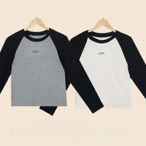 MiiOW | Áo thun dài tay nữ dáng ôm mùa thu màu khối thời trang cổ tròn in họa tiết cotton polyester