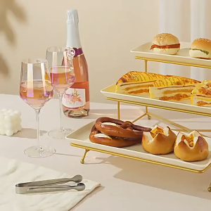 AQUAZZY 3 Tier Serving Stand Party Entertaining Dessert with 3 Porcelain Serving Platters Cupcake Tier Stand Sturdy Food Display