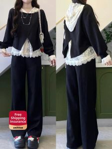 unifittoo | Stylish Korean-style Black Sweatshirt Set