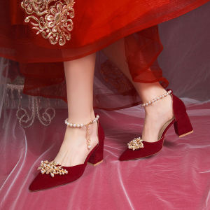 Giày Cưới Đế Dày Không Gây Mỏi Cho Nữ Giày Cao Gót Màu Đỏ Giày Cưới Thanh Lịch Cho Tiệc Cưới Và Tiệc Cưới Giày Đế Cao