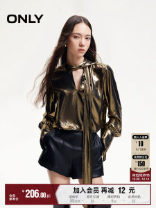 Only Autumnal Womens Long Sleeve Shirt Draped Lantern Sleeve Metal Luster Loose Fit Polyester Fiber Casual Fashion Top