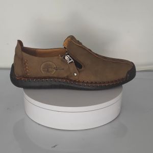 INLIKE Nyaman Sepatu Pria Slip On Pantofel Pria Tanpa Tali Kulit Sapi IMPORT Resleting Kuliah Lentur 019