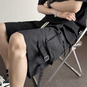 Loose Wide Leg Workwear Shorts for Men Black Summer Casual American Style High Street Trendy Brand Youth Popular Knee-Length