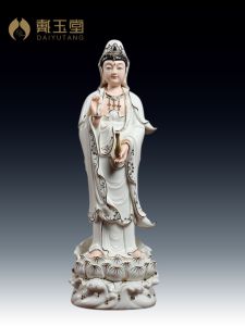 Dai Yutang Dehua Ceramic Lotus Guanyin Bodhisattva/Buddha Statue Guanyin Bodhisattva Standing Statue Offering Home Living Room Decoration
