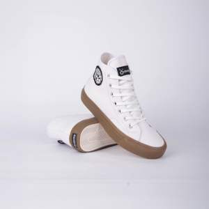 Sneakers Pria Wanita - Sepatu Putih Gum Coklat Quiferstep Odisi Basic High White Gum Casual Sneaker putih tinggi kanvas remaja cewek cowok Spatu canvas kasual