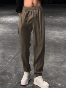 Summer New Anti-Wrinkle Smooth Drapey Cone Shaped Slim Fit Pants Men Fashion Solid Color Simple Loose Breathable Casual Long Pants